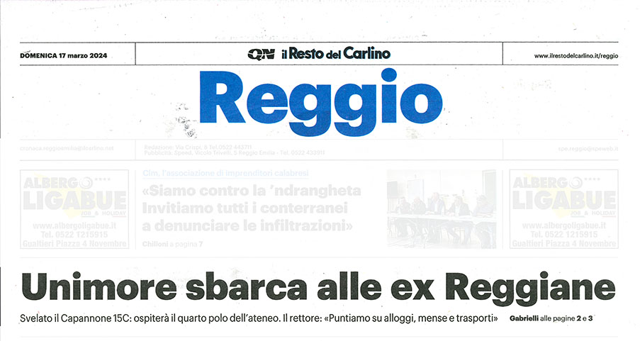 QN Il Resto del Carlino 11 marzo 24 pagina 1 Unimore Capannone 15C